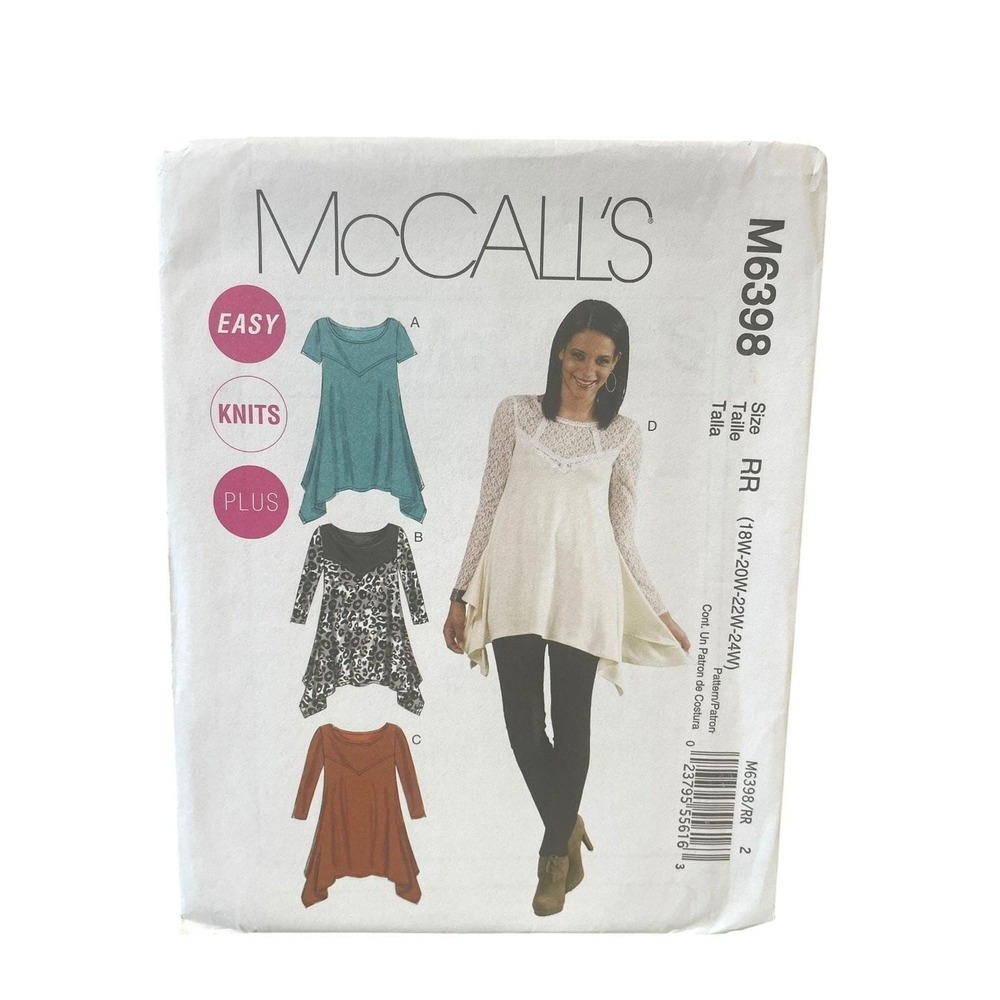 Sewing Pattern McCall's M6398 Easy Knits Plus Size Tunic Top RR (18W-24W)